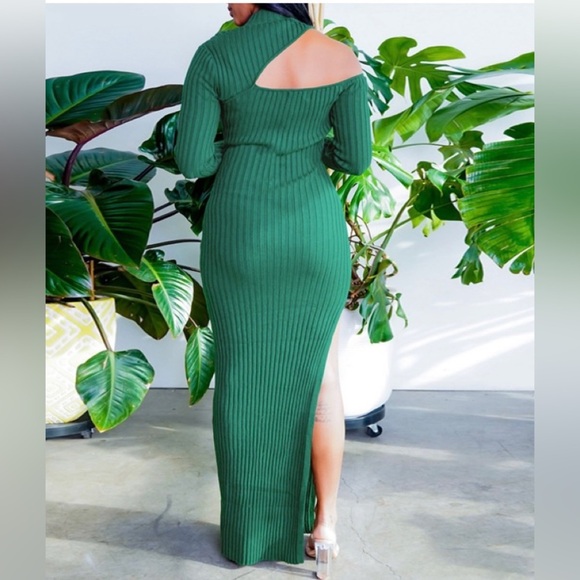 Ladies Sexy Open Show Slit Dress Turtleneck Strip Long Skirt - Picture 2 of 6